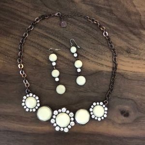 Chocolate Metal & Cream White Gem Jewelry Set